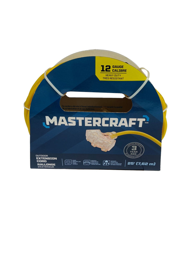 Mastercraft 25-ft Outdoor 12 Gauge Extension Cord with Fantail End, Yellow V7