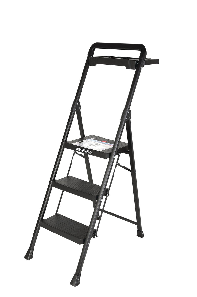 Mastercraft 3-Step Ladder Heavy-Duty Metal/Plastic Folding Step Stool, 300-lb, 4.5 ft T9