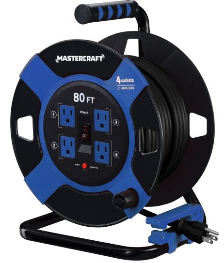 Mastercraft 80-ft 4-Outlet Retractable Extension Cord Reel with Surge Protection P8