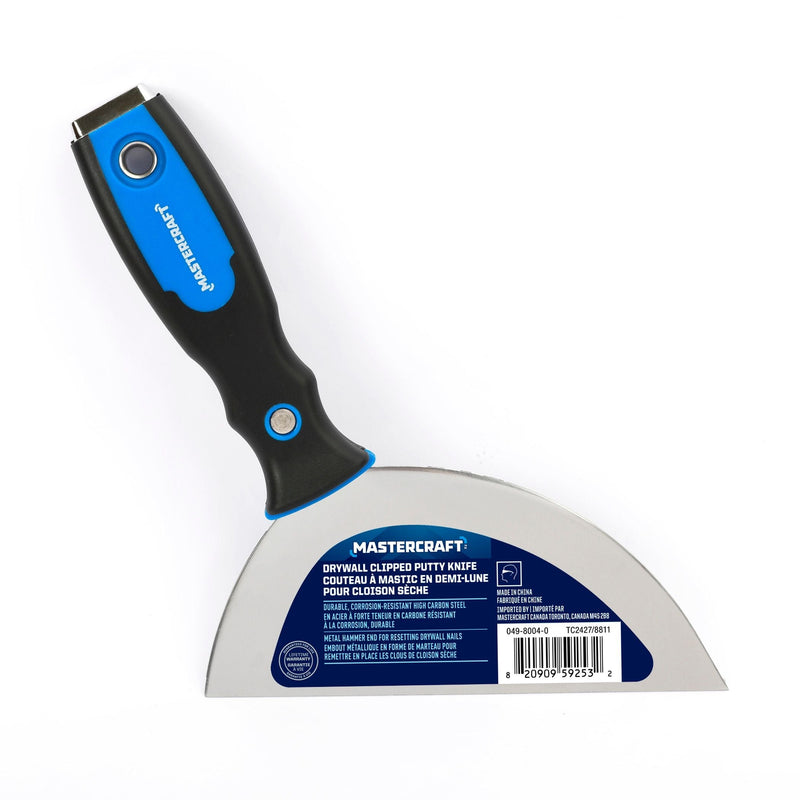 Mastercraft Clipped Joint Carbon Steel Drywall Knife with Soft Grip & Hammer End, 6-in L9