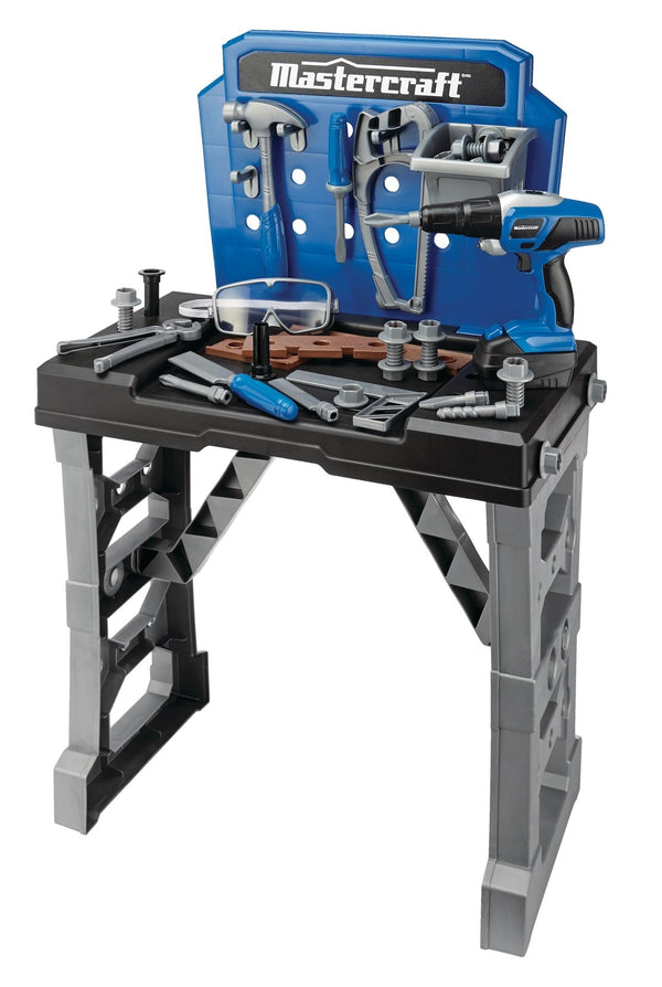 Mastercraft Deluxe Toy Tool & Work Bench withBattery Operated Drill For Kids, Ages 3+ B3