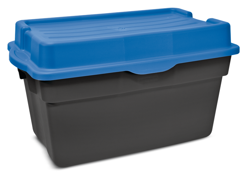 Mastercraft Heavy Duty Stackable Storage Box with Hinged Lid, 132-L, Black/Blue R6