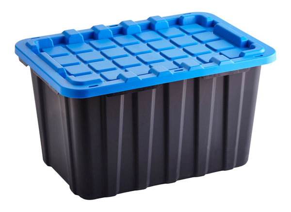 Mastercraft Heavy Duty Stackable Storage Box with Lid, 102-L, Black/Blue K0