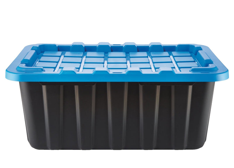 Mastercraft Heavy Duty Stackable Storage Box with Lid, 70-L, Black/Blue K4