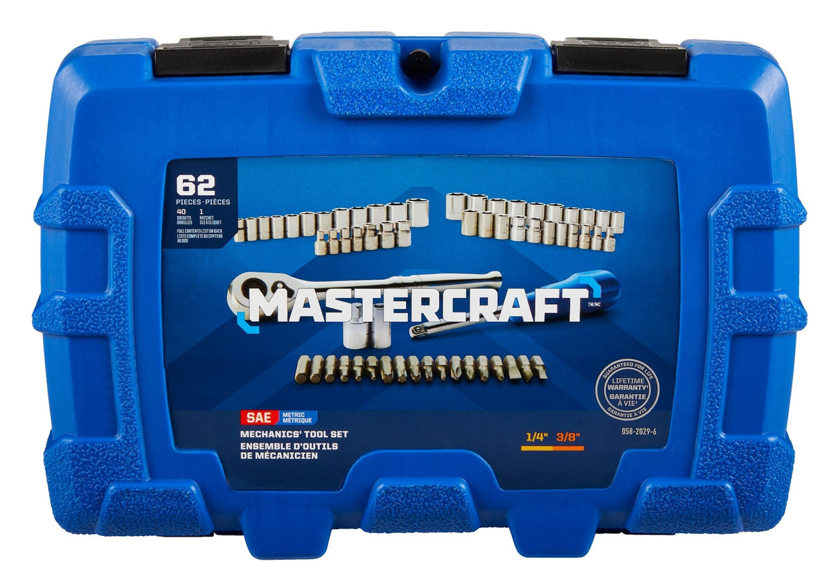 Mastercraft Mechanic's Tool Set with Case, Nickel-Plated, SAE/Metric, 62-pc