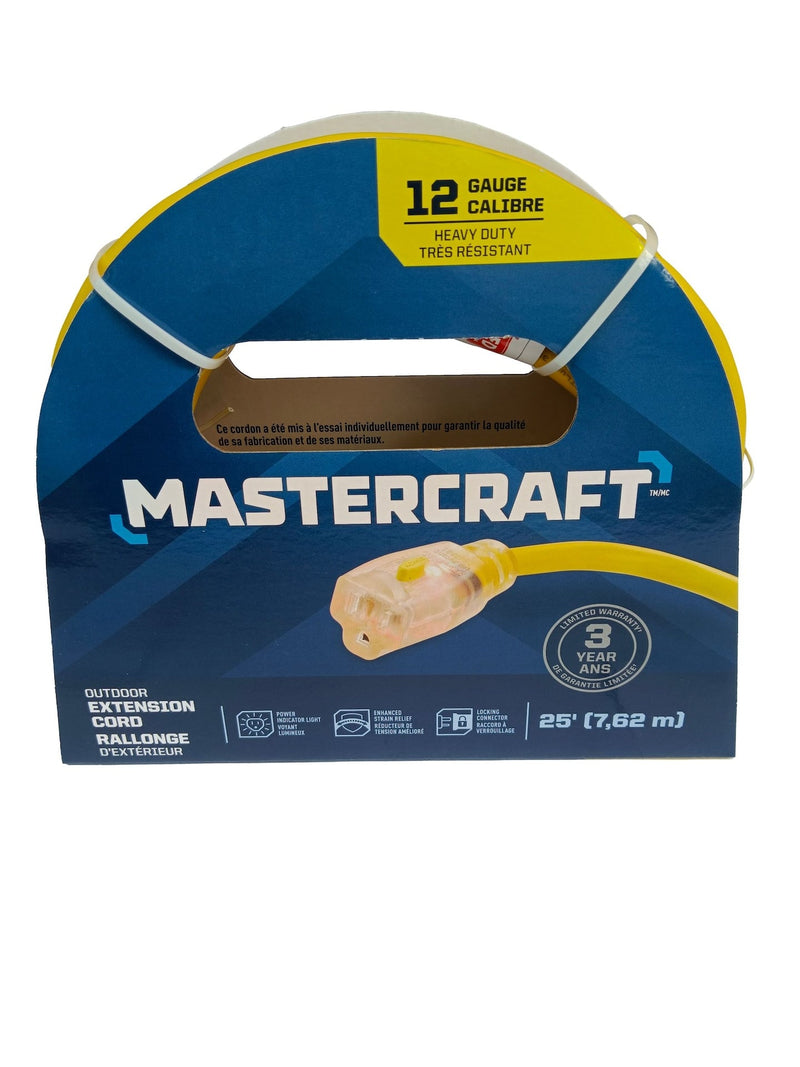 Mastercraft Outdoor Extension Cord with Grounded Outlet and Lighted End, Yellow H7