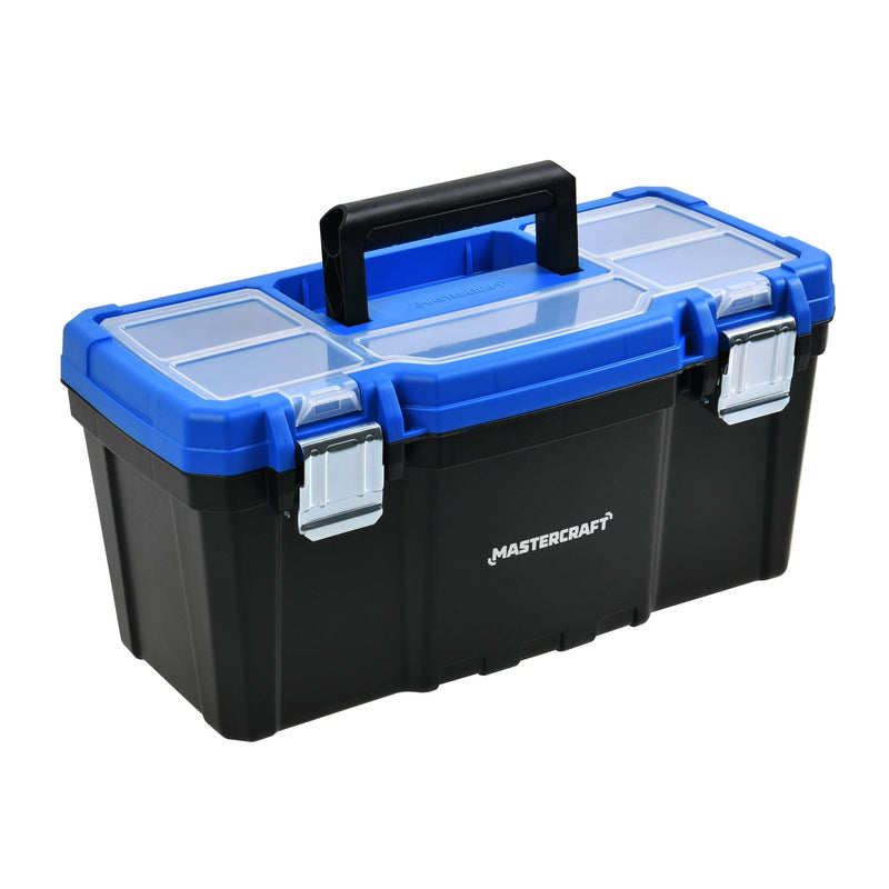 Mastercraft Portable Plastic Tool Box with Removable Tray & Tray Top, Blue, 16-in J6