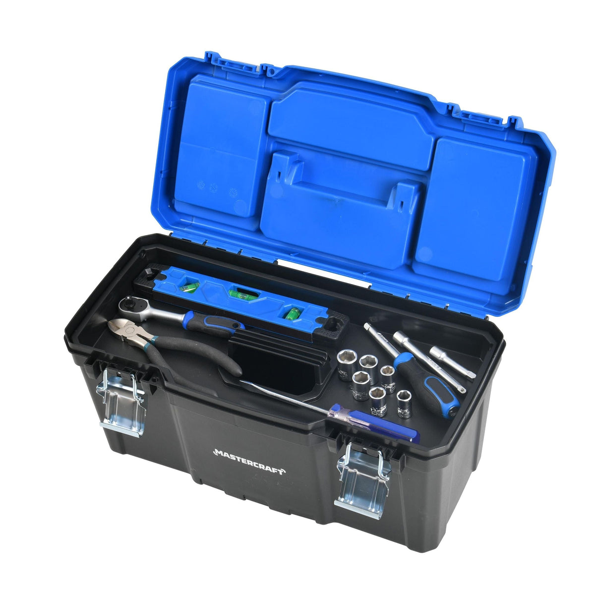 Mastercraft Portable Plastic Tool Box with Removable Tray & Tray Top, Blue, 19-in, Mastercraft Jumbo Hex Key Set/Allen Wrench Set, Metric, High...