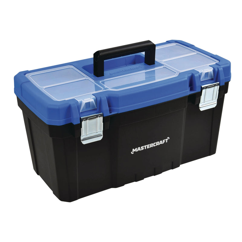 Mastercraft Portable Plastic Tool Box with Removable Tray & Tray Top, Blue, 22-in W9