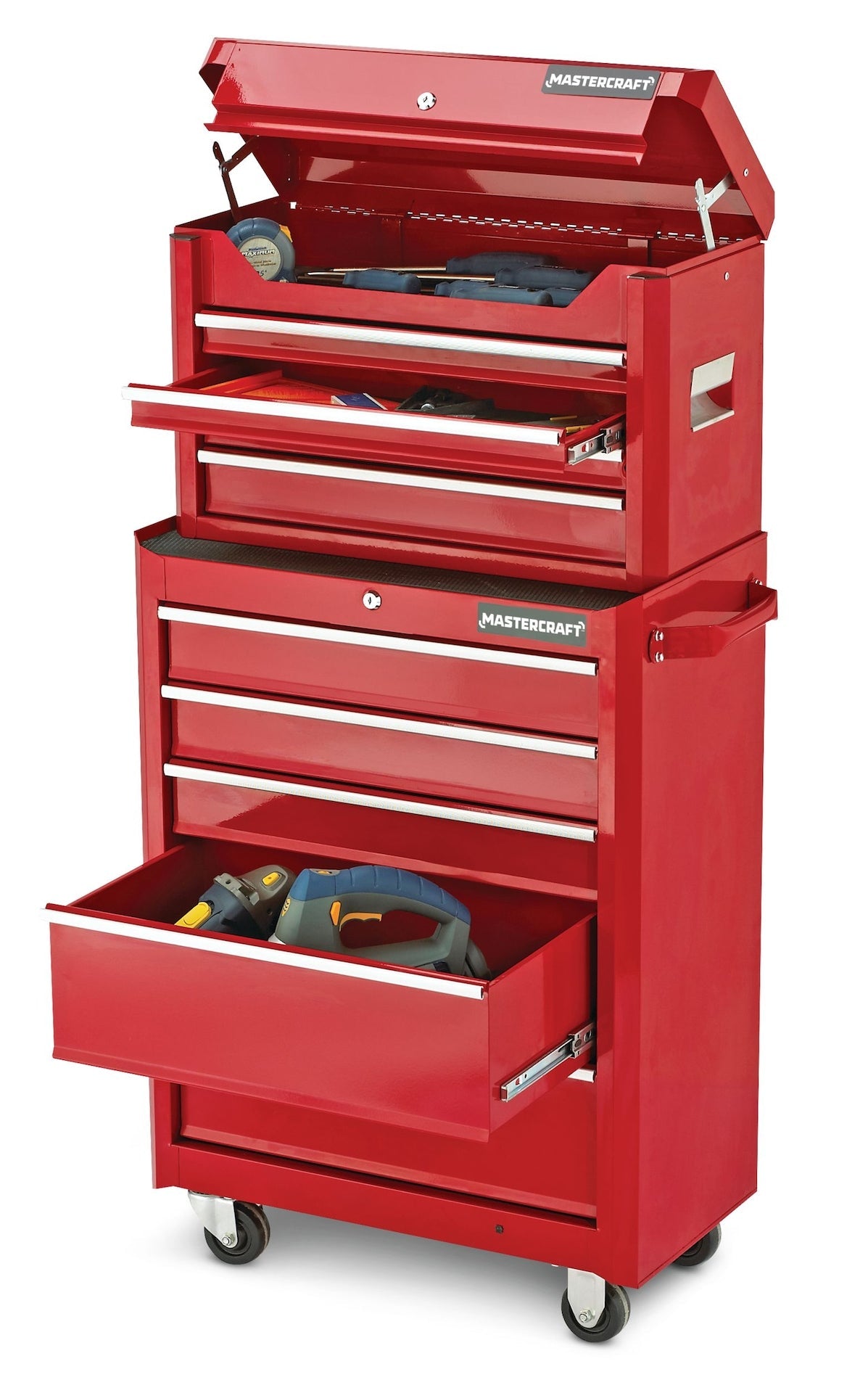 Mastercraft Rolling Tools Storage Cabinet with 5 Drawers, Deep Red, 24-in