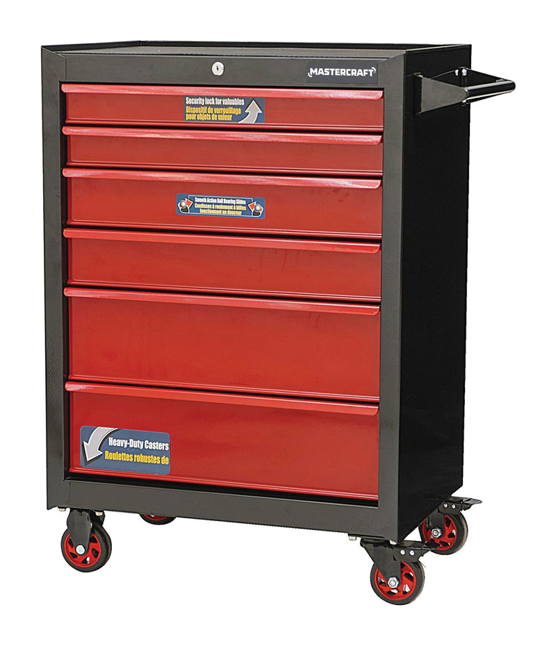 Mastercraft Rolling Tools Storage Cabinet with 6 Drawers, Black&Red, 26-in C9