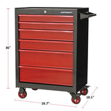 Mastercraft Rolling Tools Storage Cabinet with 6 Drawers, Black&Red, 26-in