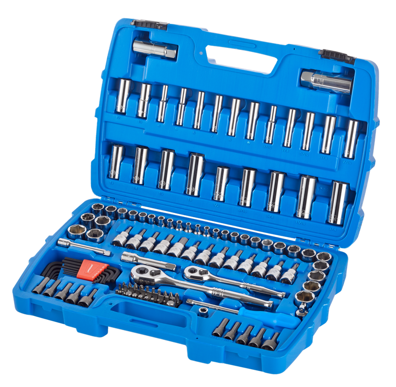 Mastercraft Socket Set, 128-pc, SAE / Metric, CRV, Nickel-Chrome Plating W2