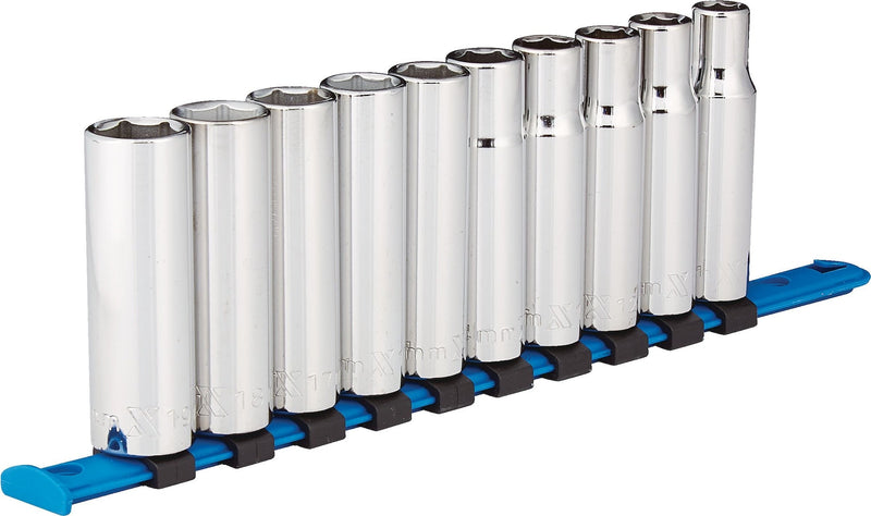 MAXIMUM 1/2-in Drive 6 Pt. Deep Socket Set, Metric, Nickel-Chrome Plating, 10-pc G8