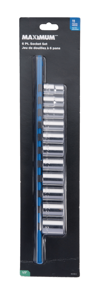 MAXIMUM 1/2-in Drive 6 Pt. Socket Set, Metric, Nickel-Chrome Plating, 11-pc X1
