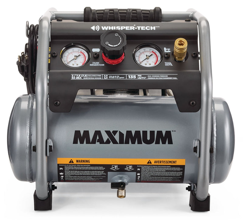 MAXIMUM 2-Gallon Quiet Air Compressor, 135 PSI, 1 HP K8
