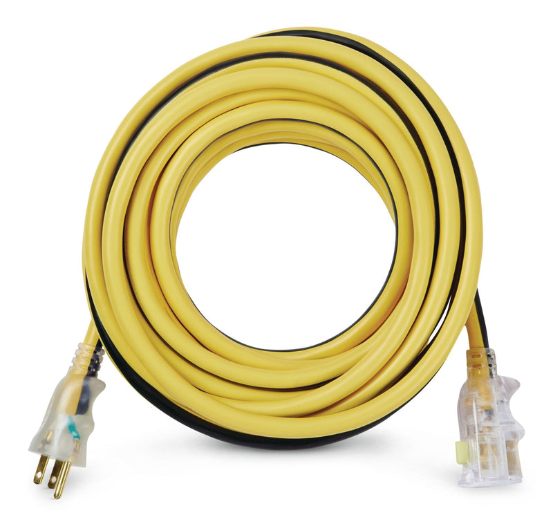 MAXIMUM 25-ft 12/3 Outdoor Extension Cord with Grounded Outlet, Lighted End and Locking Connector, Yellow/Black V1