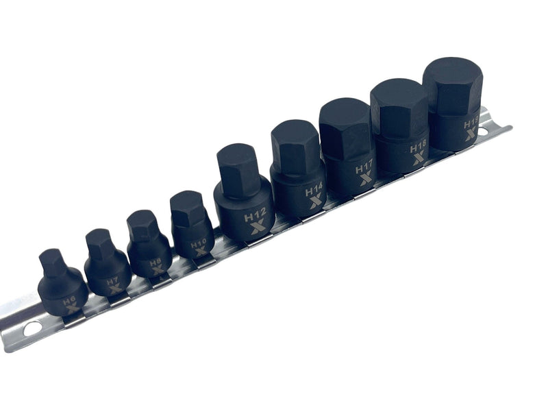 MAXIMUM 9 Piece Impact Stubby Bit Socket Rail Hex Metric T7