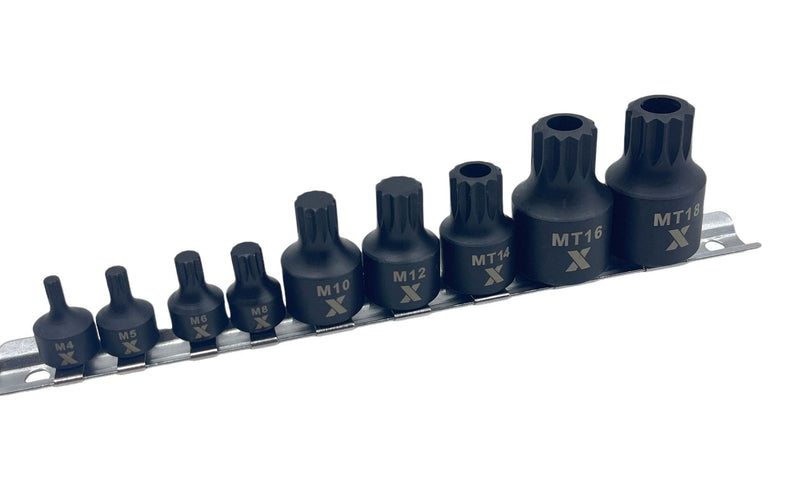MAXIMUM 9 Piece Impact Stubby Bit Socket Rail Triple Square M5