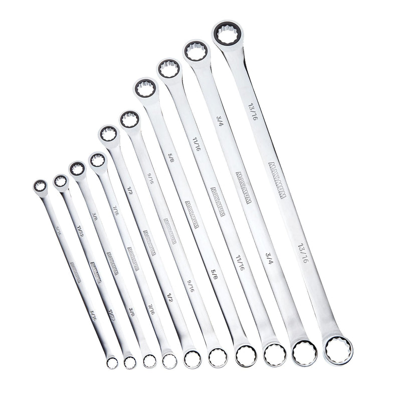 MAXIMUM Extra-Long Double Box-End Ratcheting Wrench Set, SAE, 10-pk Q3