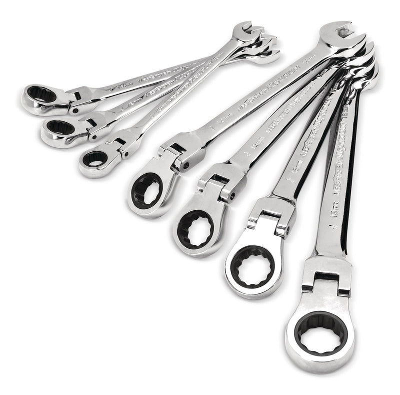 MAXIMUM Flexhead Ratcheting Wrench Set, Alloy Steel, Metric, 7-pc Y4