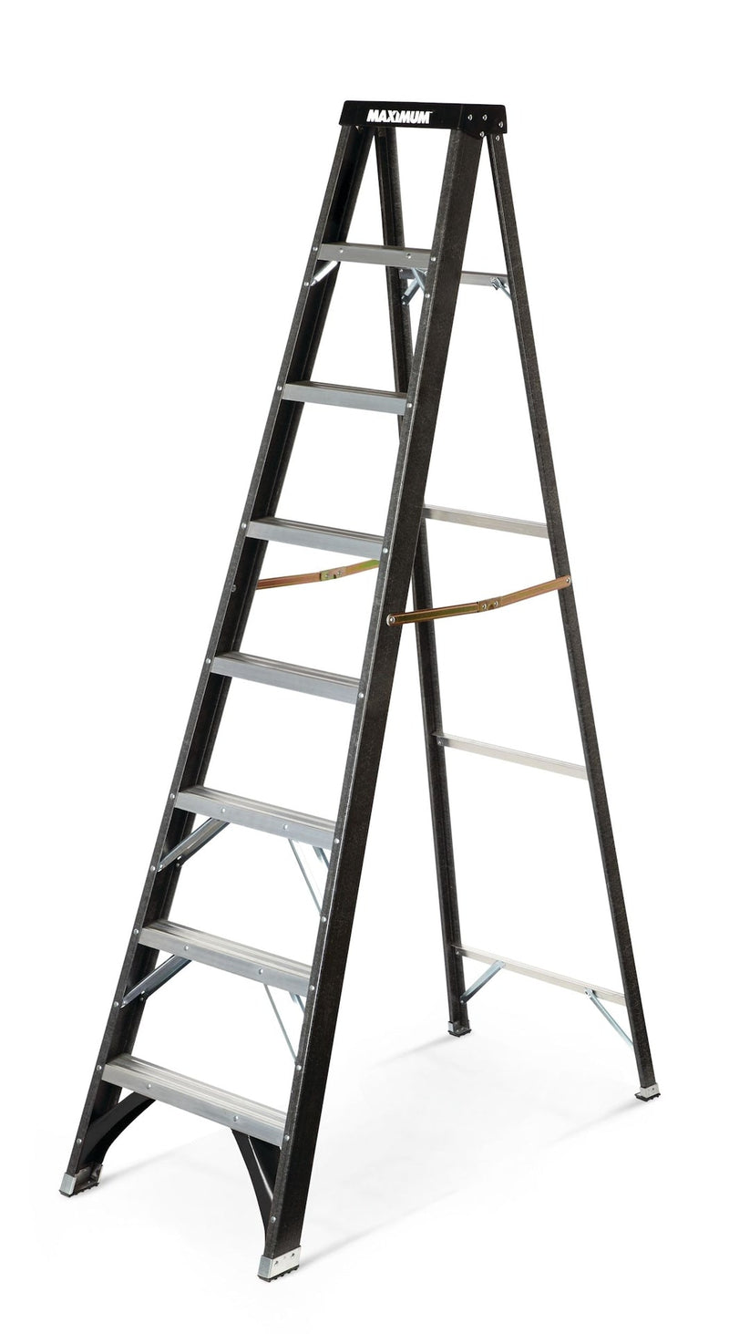 MAXIMUM Grade 1 Fibreglass Heavy-Duty Industrial Step Ladder, 250-lb, 8-ft X4