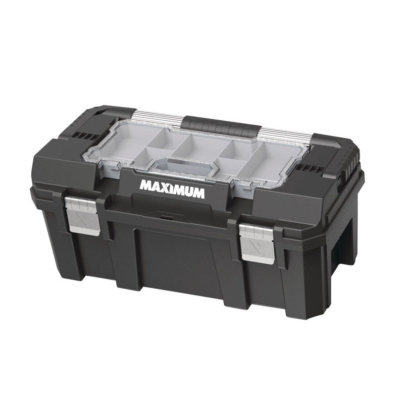 MAXIMUM Heavy-Duty Plastic Tool Box with Removable Tray & Organizer, 22-in, Black F5