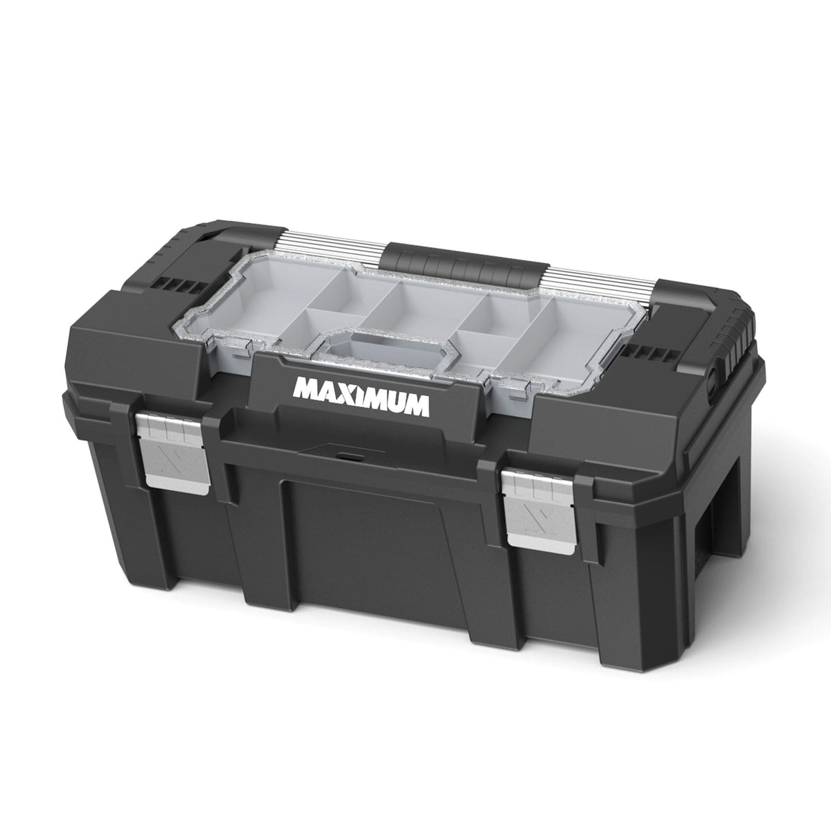 MAXIMUM Heavy-Duty Plastic Tool Box with Removable Tray & Organizer, 22-in, Black