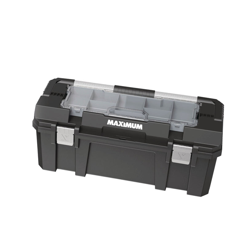 MAXIMUM Heavy-Duty Plastic Tool Box with Removable Tray & Organizer, 26-in, Black T9