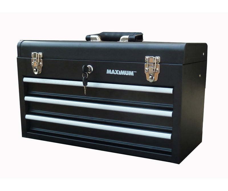MAXIMUM Portable Metal Tool Box with 3 Drawers, Black, 21-in K6