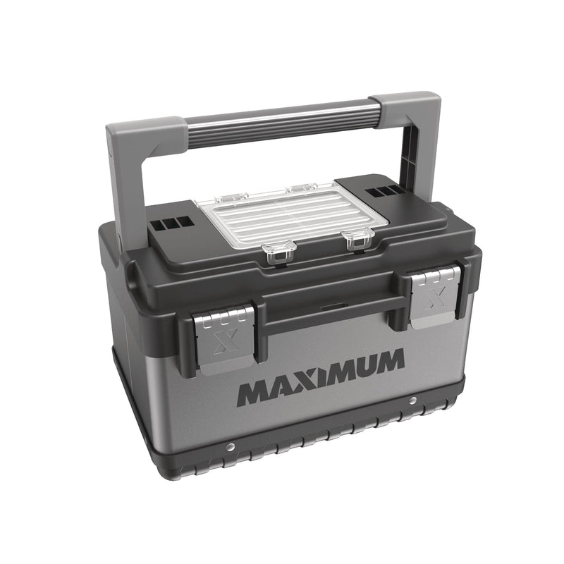 MAXIMUM Portable Plastic & Metal Tool Box with Removable Tray & Organizer, Black, 15-in R4