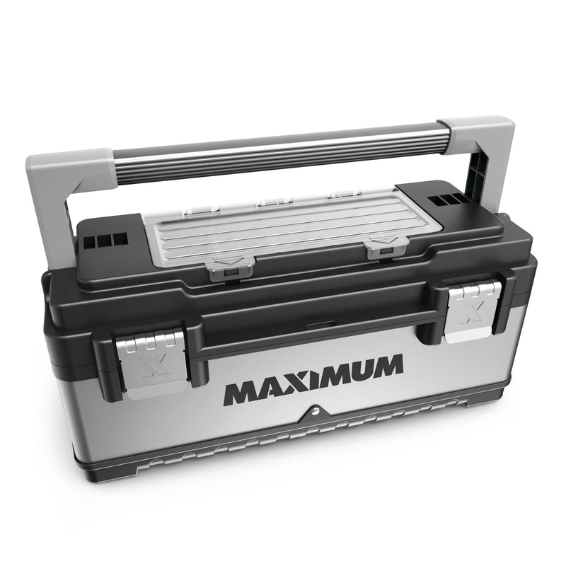 MAXIMUM Portable Plastic & Metal Tool Box with Removable Tray & Organizer, Black, 20-in K0