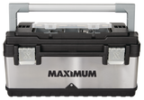 MAXIMUM Portable Plastic & Metal Tool Box with Removable Tray & Organizer, Black, 20-in