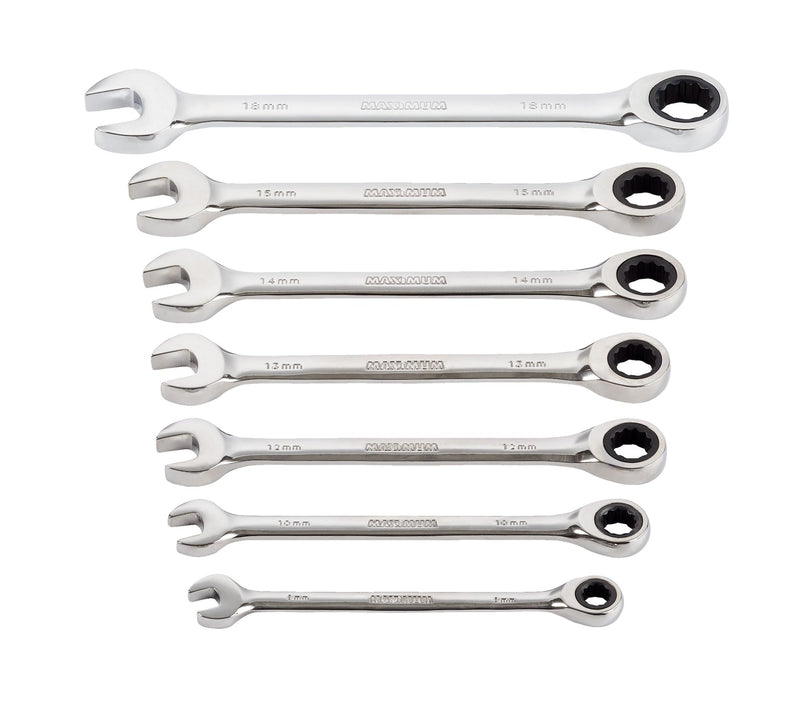 MAXIMUM Ratcheting Wrench Set, Metric, Nickel-Chrome Plating, 7-pc L1