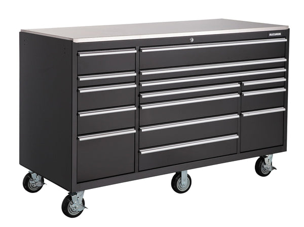 MAXIMUM Rolling Tools Storage Cabinet with 15 Drawers, Black, 72-in x 30-in E6