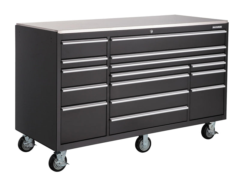 MAXIMUM Rolling Tools Storage Cabinet with 15 Drawers, Black, 72-in x 30-in E6