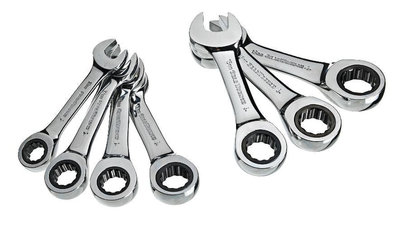 MAXIMUM Stubby Ratcheting Wrench Set, Metric, Nickel-Chrome Plating, 7-pc P9