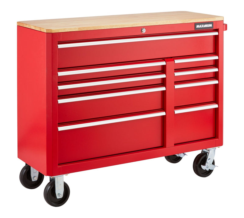MAXIMUM Tool Storage Cabinet, Built-In Power Bar with USB, 9-Drawer, 47-in, Red Q7