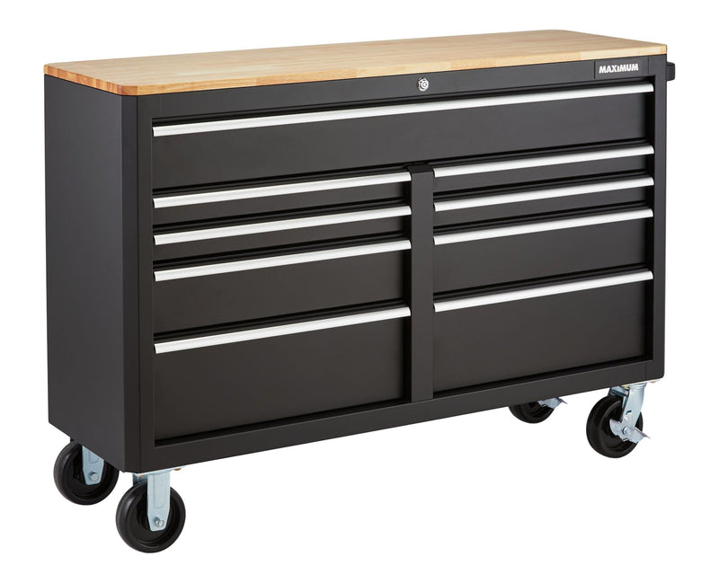 MAXIMUM Tool Storage Cabinet, Built-In Power Bar with USB, 9-Drawer, 56-in, Matte Black E7