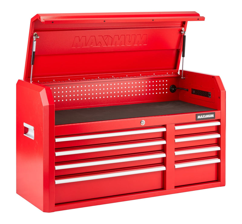 MAXIMUM Tool Storage Chest, 8-Drawer, Built-In Power Bar with USB, 47-in, Red Y1