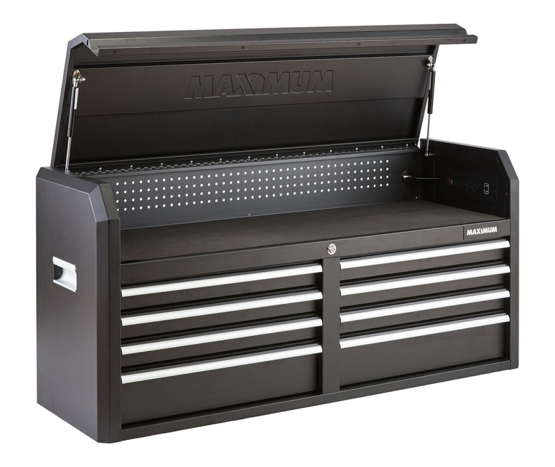 MAXIMUM Tool Storage Chest, Built-In Power Bar with USB, 8-Drawer, 56-in, Matte Black X5