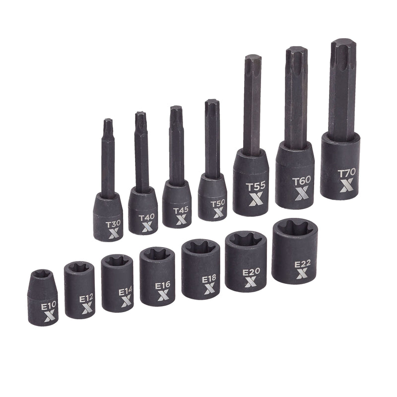 MAXIMUM Torx & E-Torx Impact Bit Socket Set, 14-pc, SAE/Metric F9