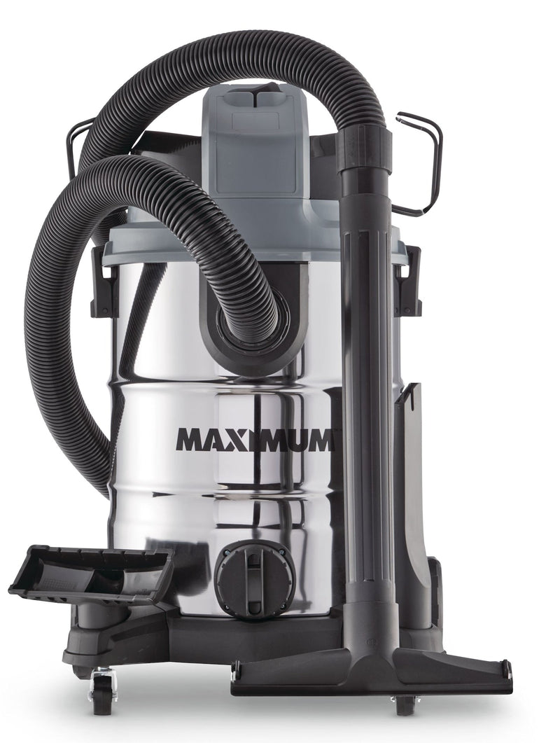 MAXIMUM VKD811SW 5.5 Peak HP Stainless Steel Wet/Dry Shop Vacuum with Hose and Accessories, 30-L K9