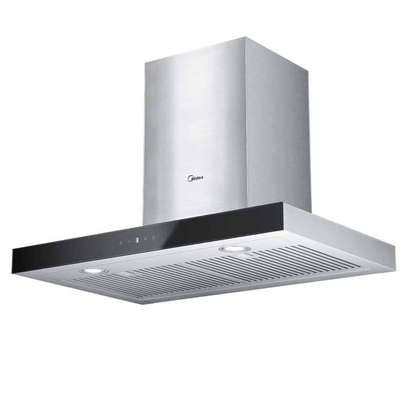 Midea Glass 450CFM T-Shape Kitchen Exhaust Fan Range Hood with Gesture Controls, Stainless Steel, 30-in P7