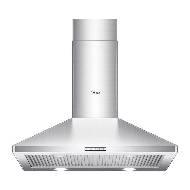 Midea Pyramid 450CFM Push Button Wall Mount Kitchen Exhaust Fan Range Hood, Stainless Steel, 30-in G8