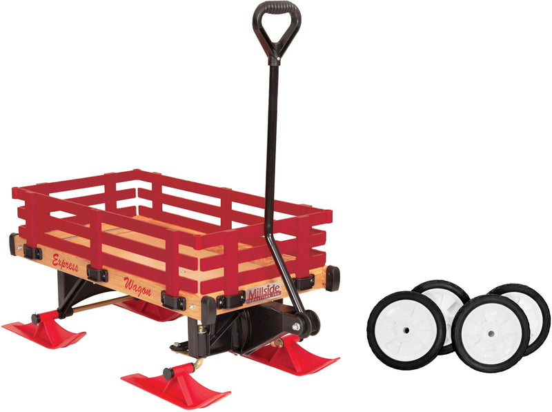 Millside Industries Express Kids' Convertible Wooden Wagon Sleigh/Sled For All Seasons, Ages 3+ O7