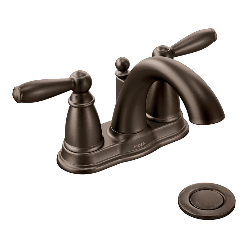 Moen Brantford Double Handle Low Arc 4-in Centerset Bathroom Sink Faucet, WaterSense Certified, Oil Rubbed Bronze I7