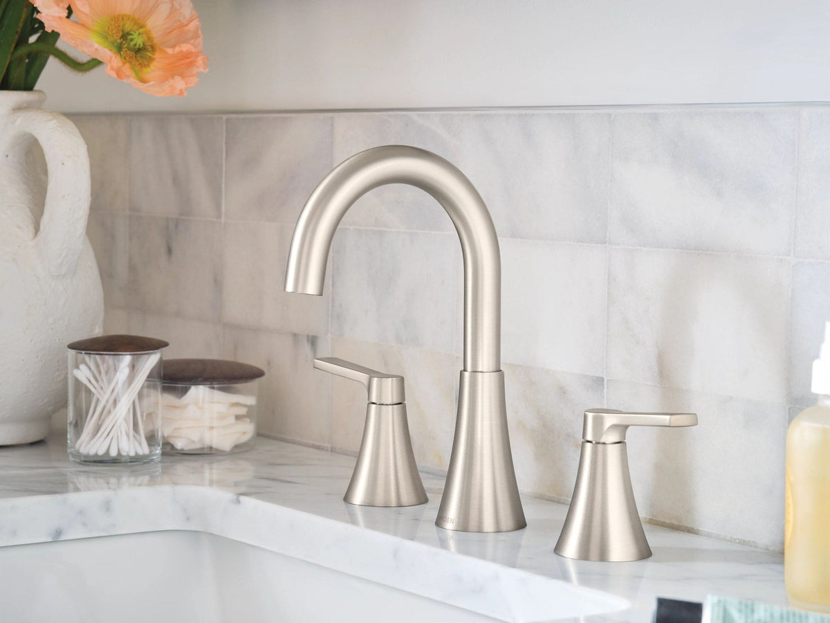 Moen Mikah Double Handle Widespread Bathroom Faucet, Spot Resist Brushed Nickel