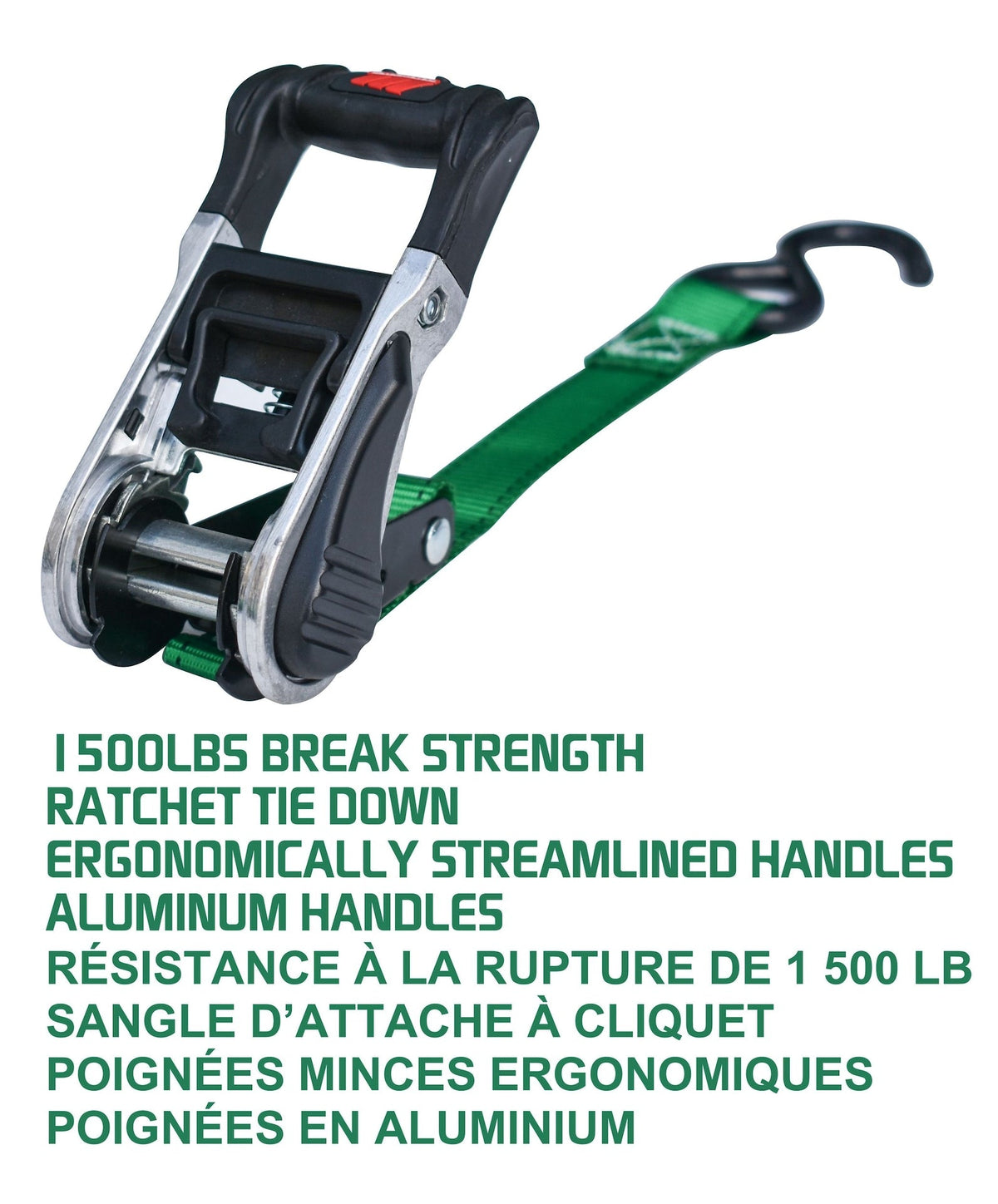 MotoMaster 1,500-lb Ratchet Tie Down, with Padded D-Handle, 1-in x 14-ft, 4-pk, Green