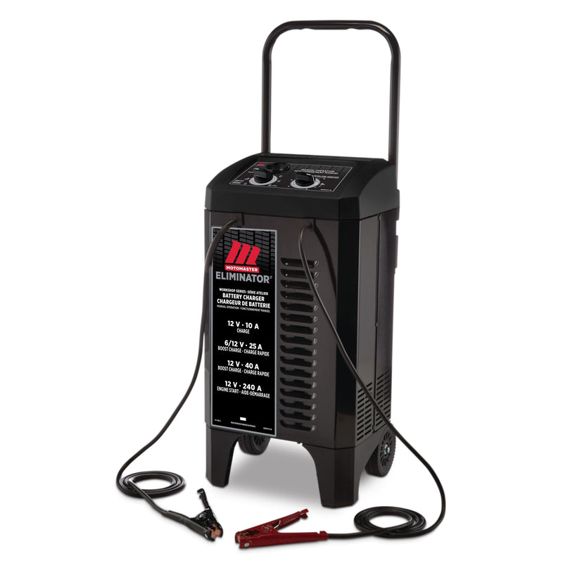 MotoMaster Eliminator Workshop Series Wheeled Battery Charger, Manually-Operated, 40/25/10-Amp, 6 & 12V, with 240-Amp Engine Start S5